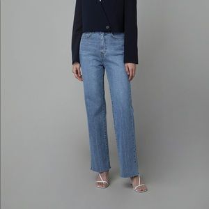 Oak + Fort 5767 High Rise Straight Leg Jeans Womens Size Medium Raw Fray Hem NWT